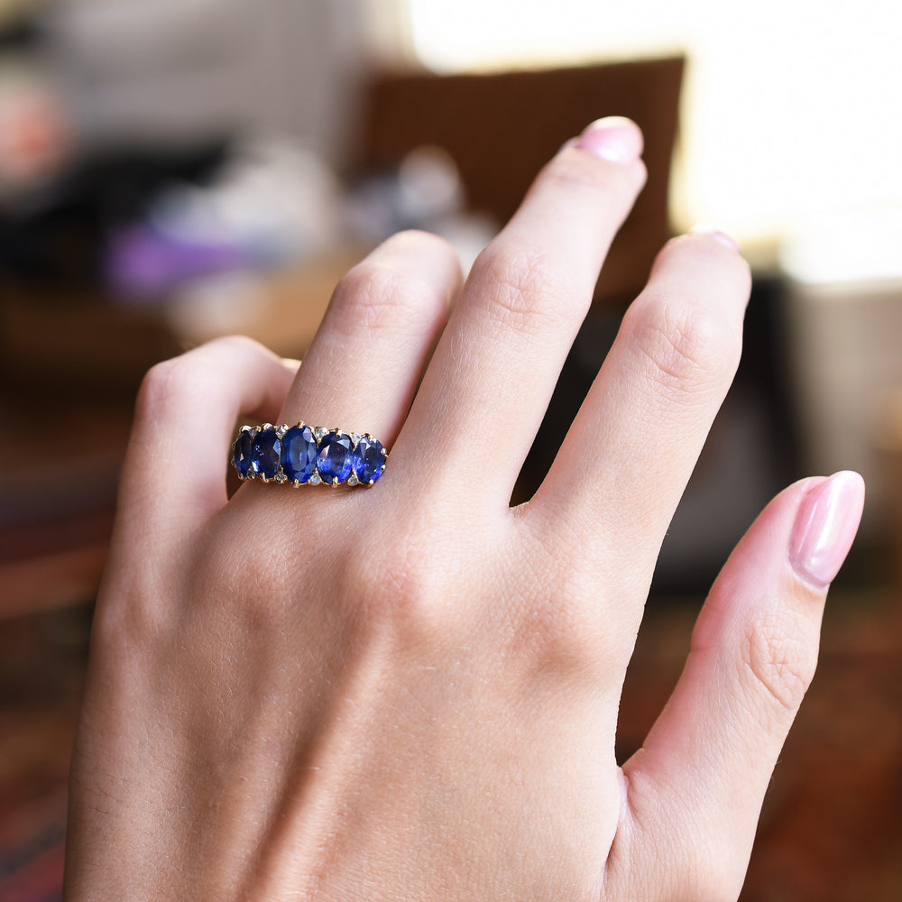 Victorian Sapphire & Diamond Half Hoop Ring