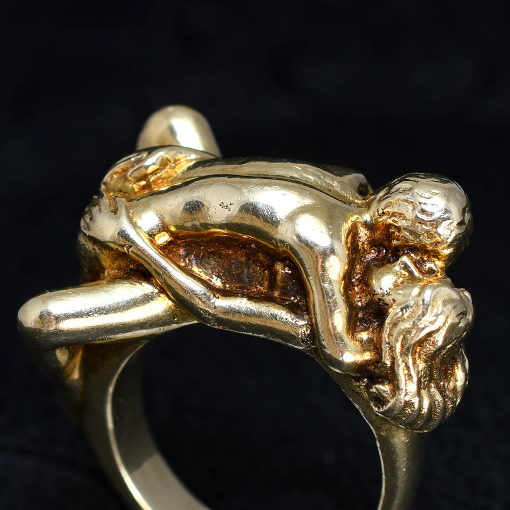 Vintage French 14k Gold Erotic Lovers Ring