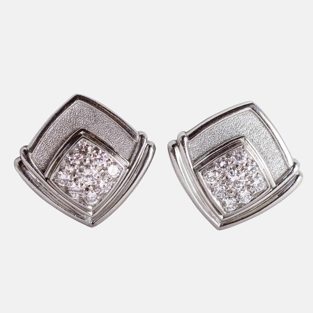 Vintage Platinum Diamond Earrings by Boodles and Dunthorne