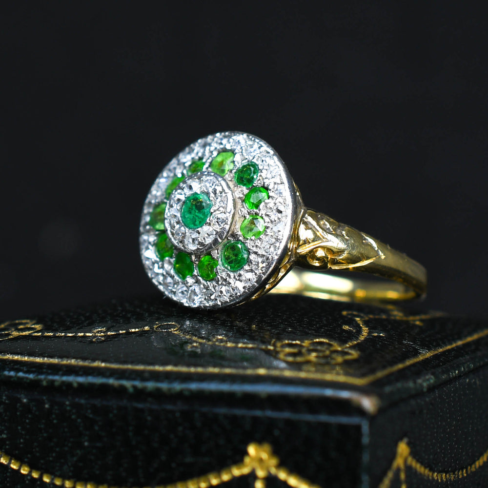 Late Victorian Demantoid Garnet & Diamond Target Ring