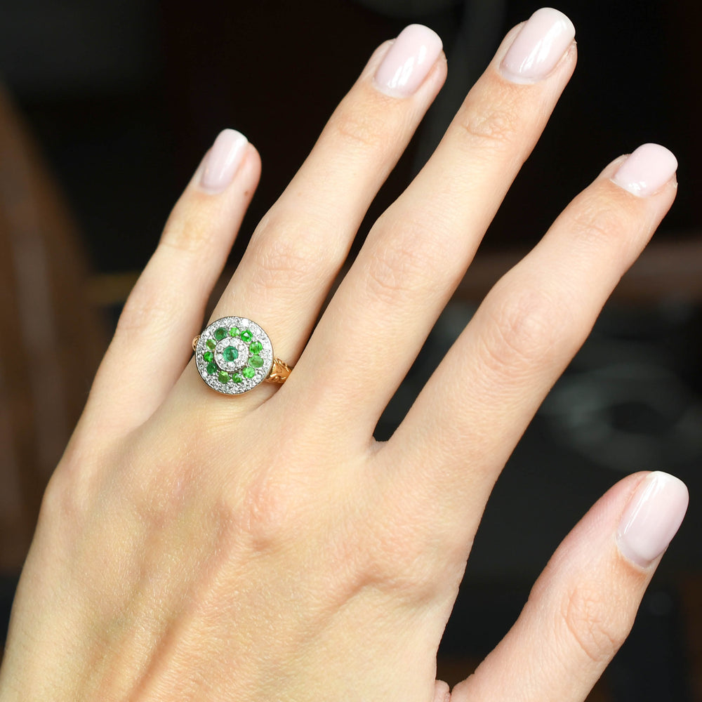 Late Victorian Demantoid Garnet & Diamond Target Ring