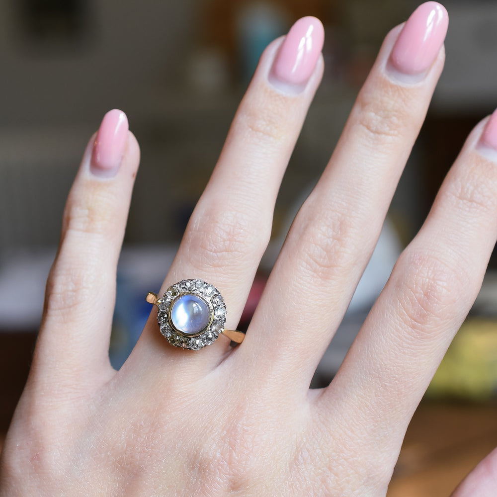 Art Deco Moonstone & Diamond Cluster Ring