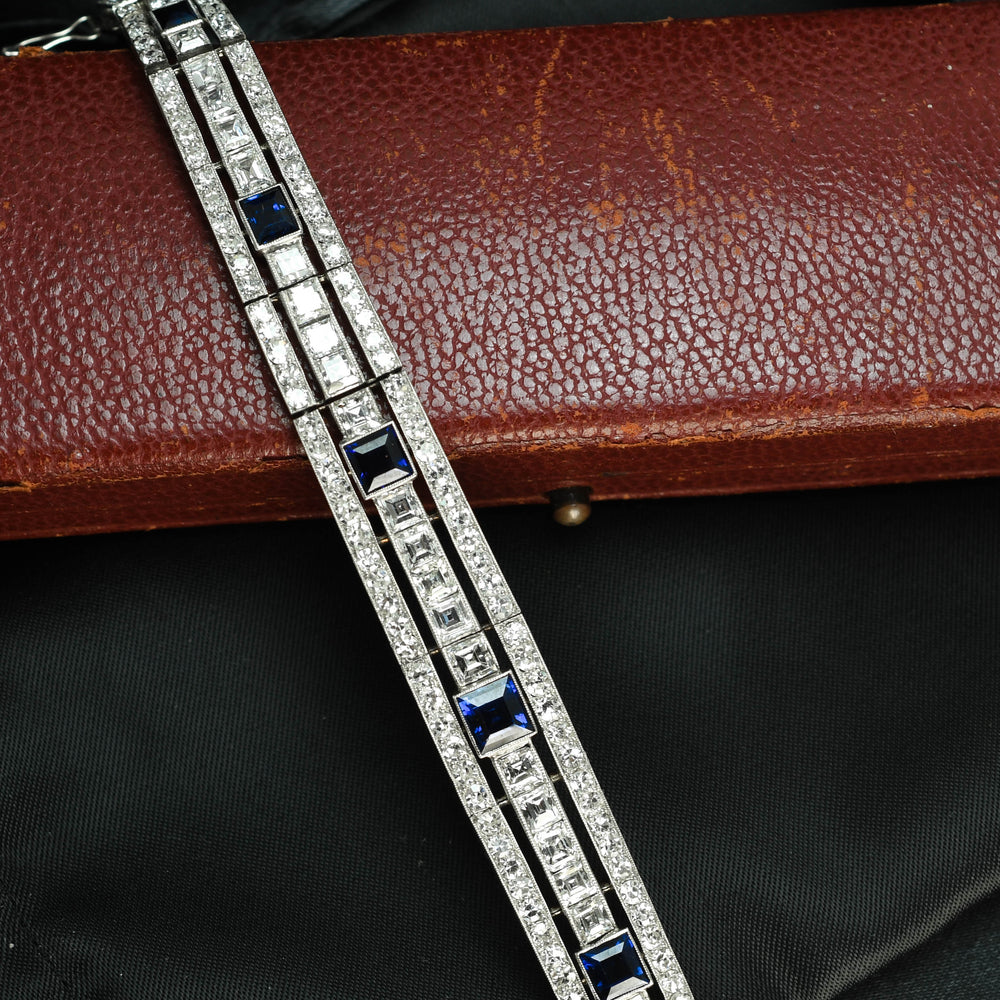 Antique French Sapphire & Diamond Panel Bracelet