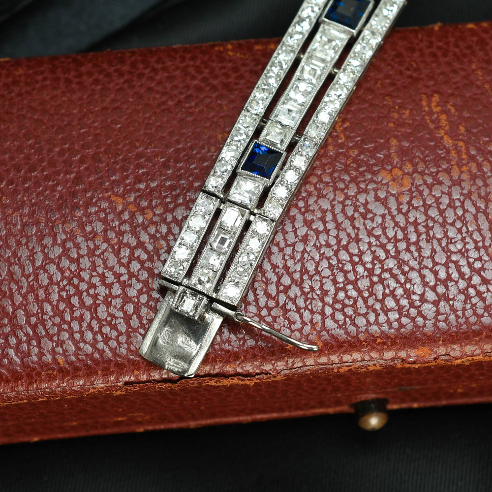 Antique French Sapphire & Diamond Panel Bracelet