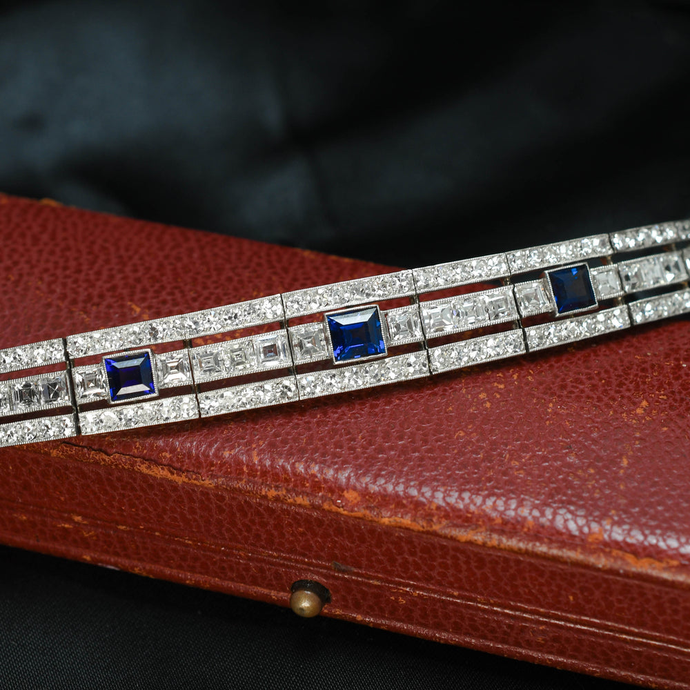 Antique French Sapphire & Diamond Panel Bracelet