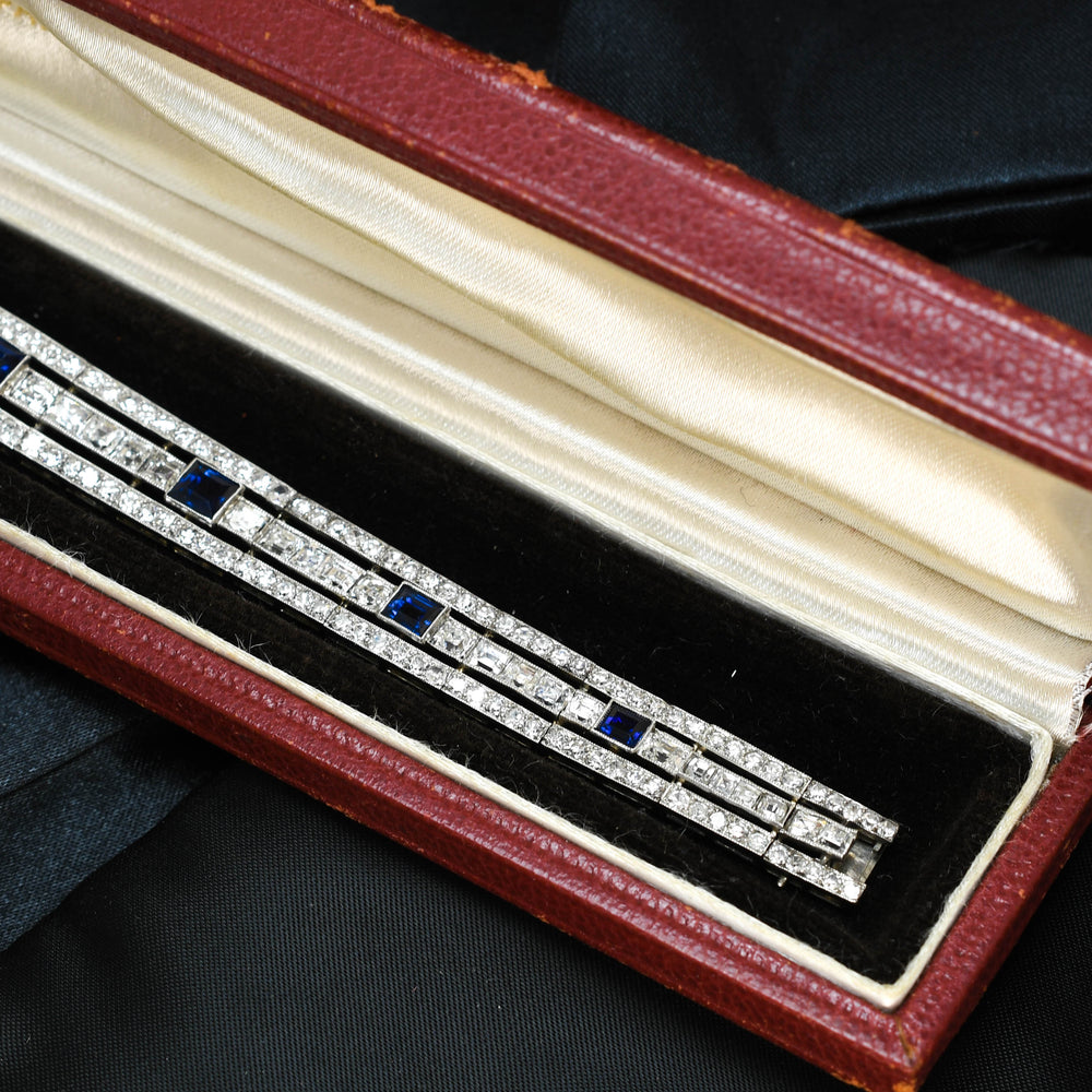Antique French Sapphire & Diamond Panel Bracelet