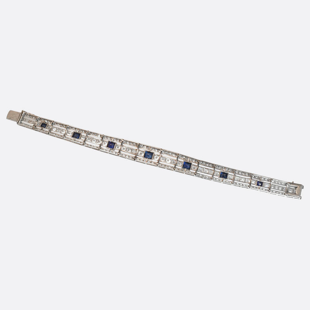 Antique French Sapphire & Diamond Panel Bracelet
