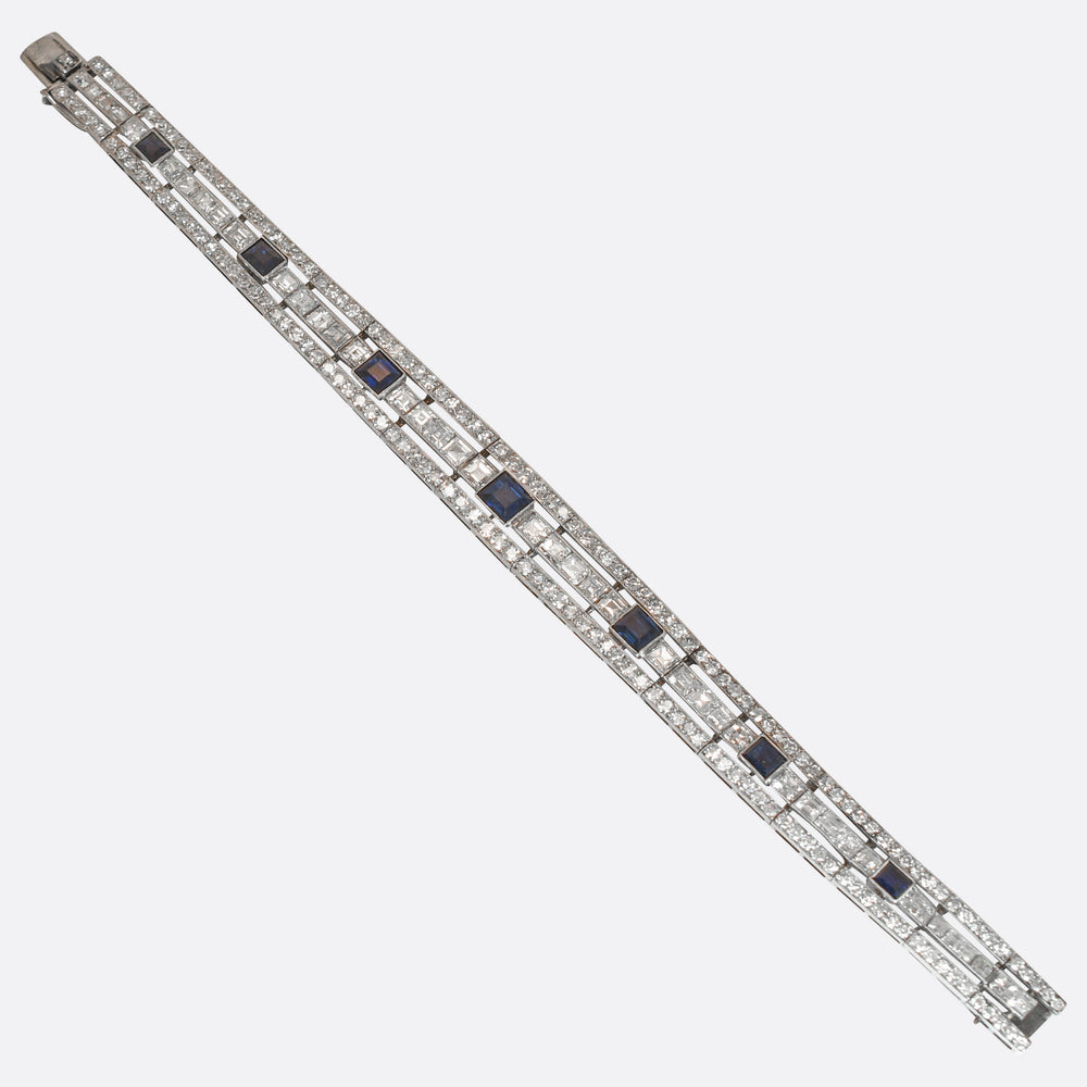 Antique French Sapphire & Diamond Panel Bracelet