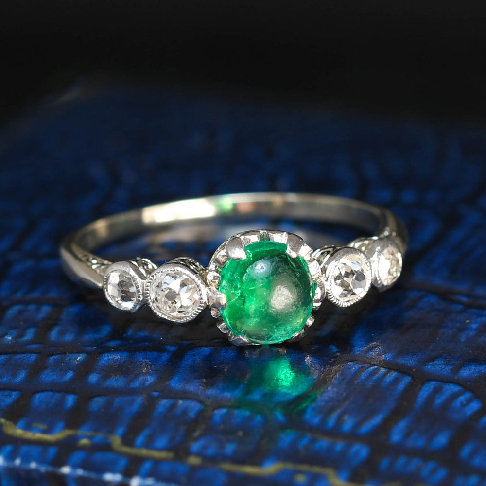 Edwardian Emerald Cabochon & Diamond Ring