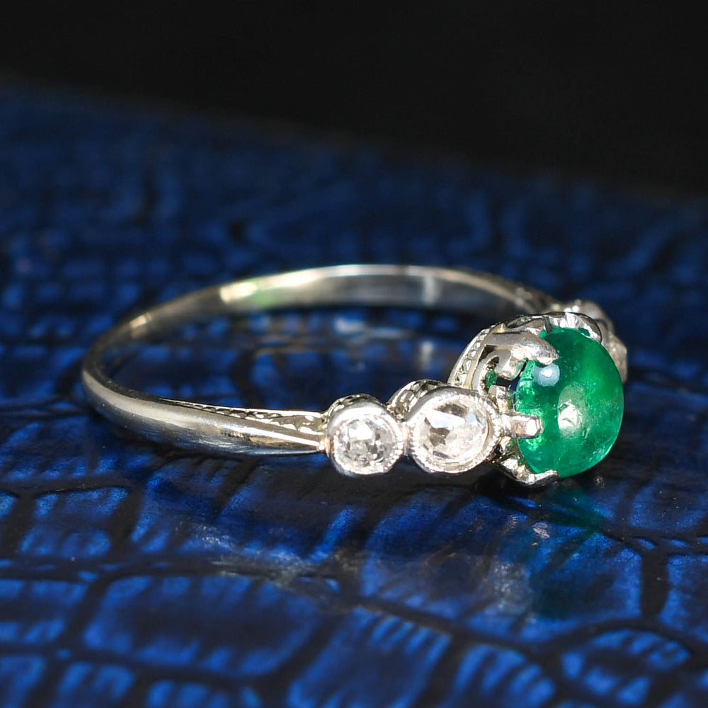 Edwardian Emerald Cabochon & Diamond Ring