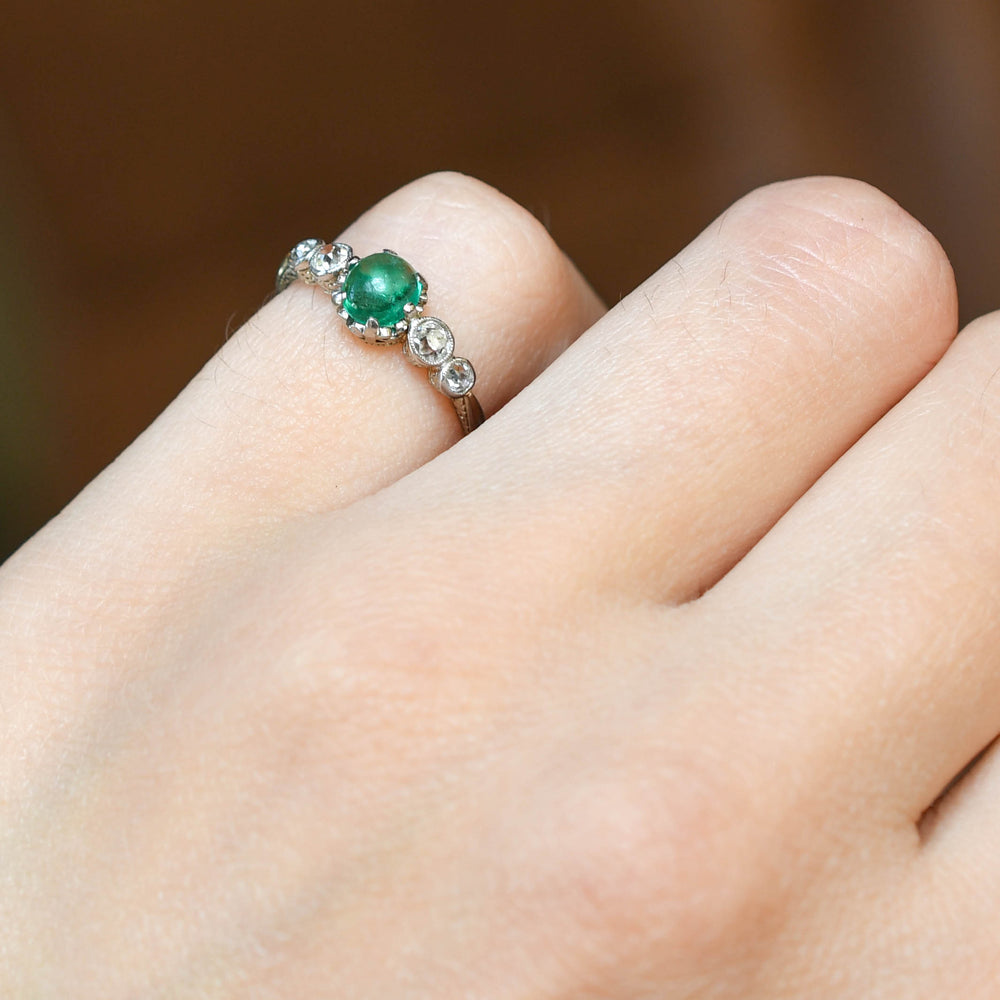 Edwardian Emerald Cabochon & Diamond Ring
