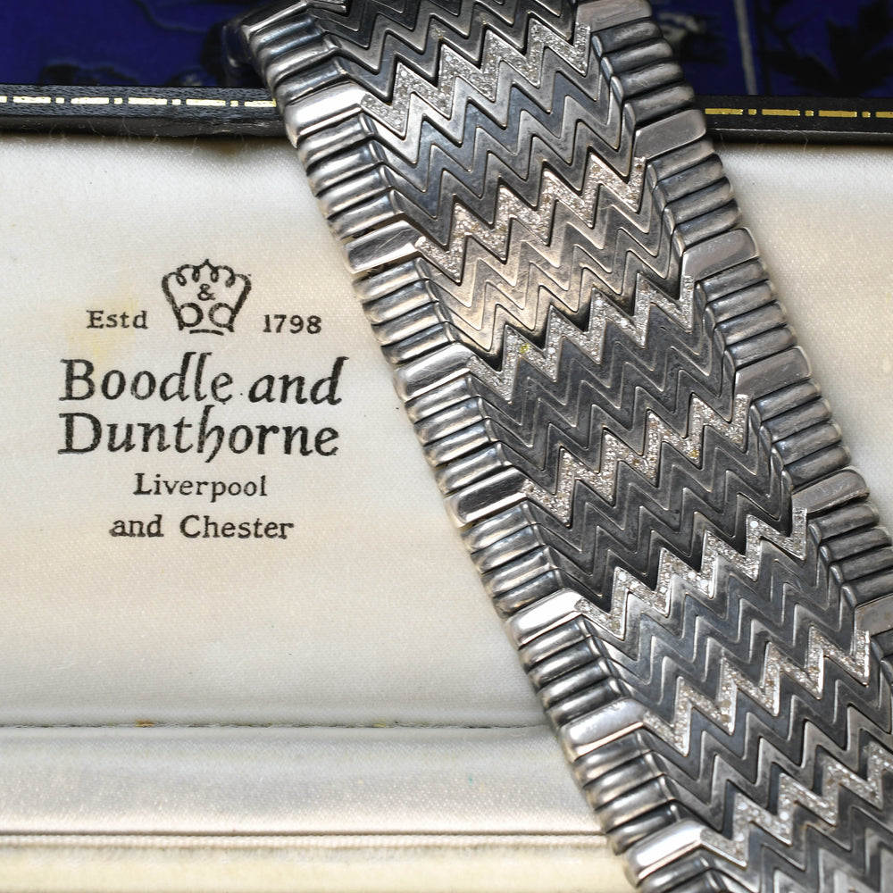 Vintage 1970's sterling silver & diamond statement bracelet