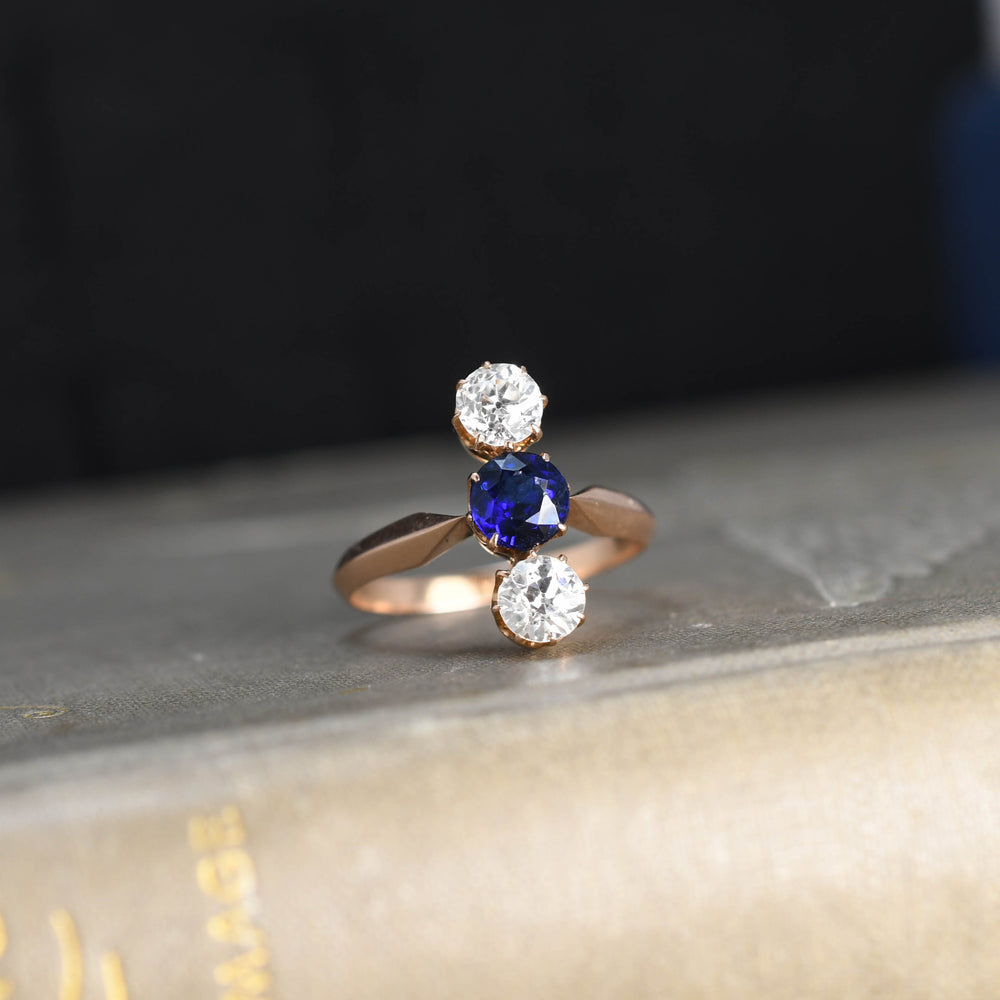early 20th century diamond & sapphire three stone ring c1900