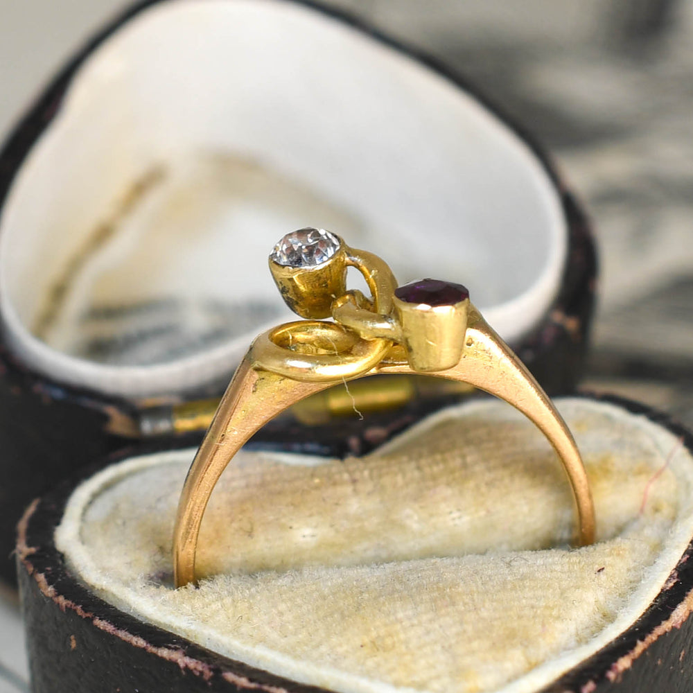 Art Nouveau Ruby & Diamond Lover's Knot Twist Ring
