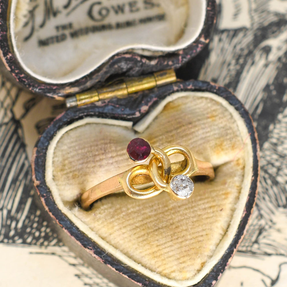 Art Nouveau Ruby & Diamond Lover's Knot Twist Ring