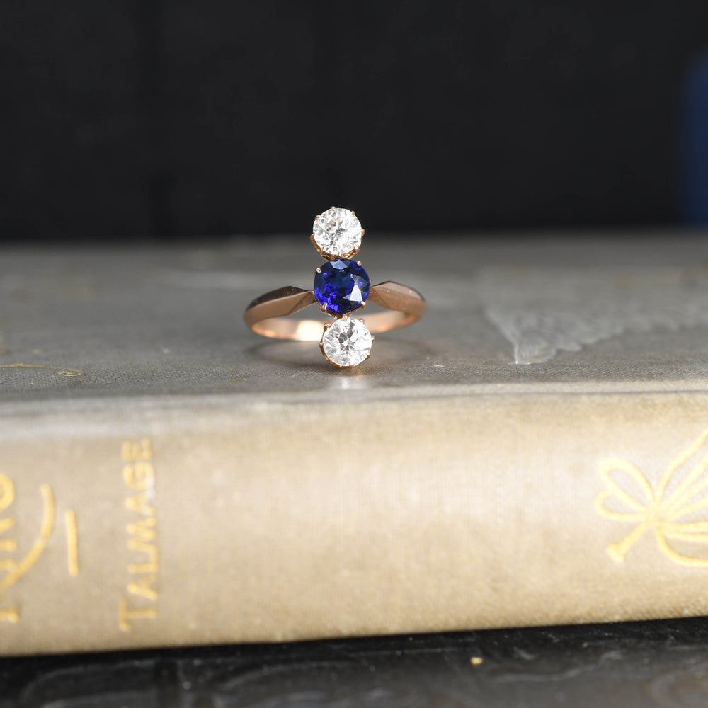 early 20th century diamond & sapphire three stone ring c1900