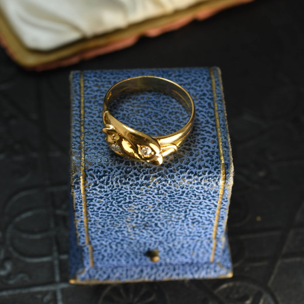 Antique 18k gold diamond  double snake ring c1898