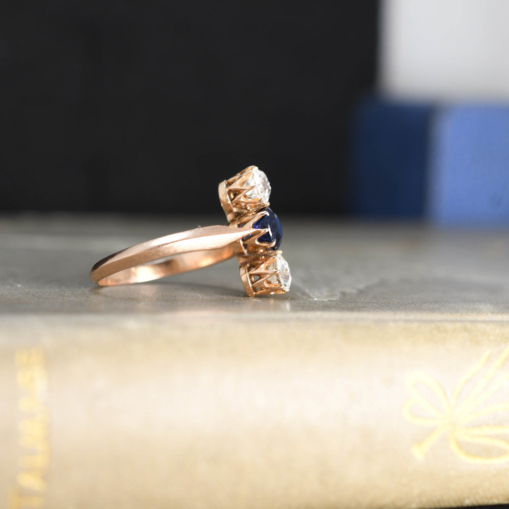 early 20th century diamond & sapphire three stone ring c1900