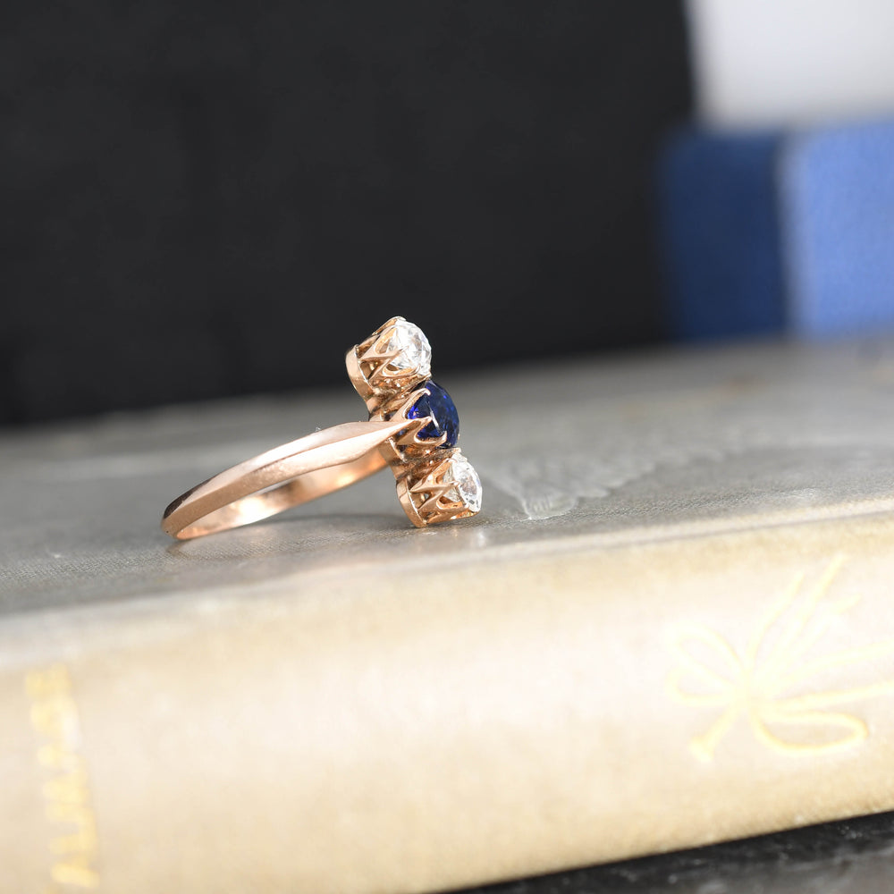 early 20th century diamond & sapphire three stone ring c1900
