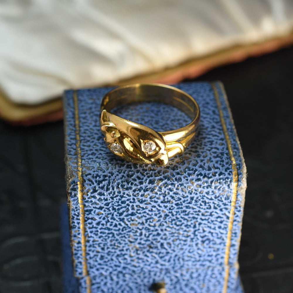 Antique 18k gold diamond  double snake ring c1898