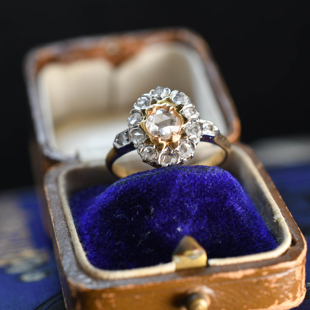 Antique pink  rose cut diamond  cluster ring c1890