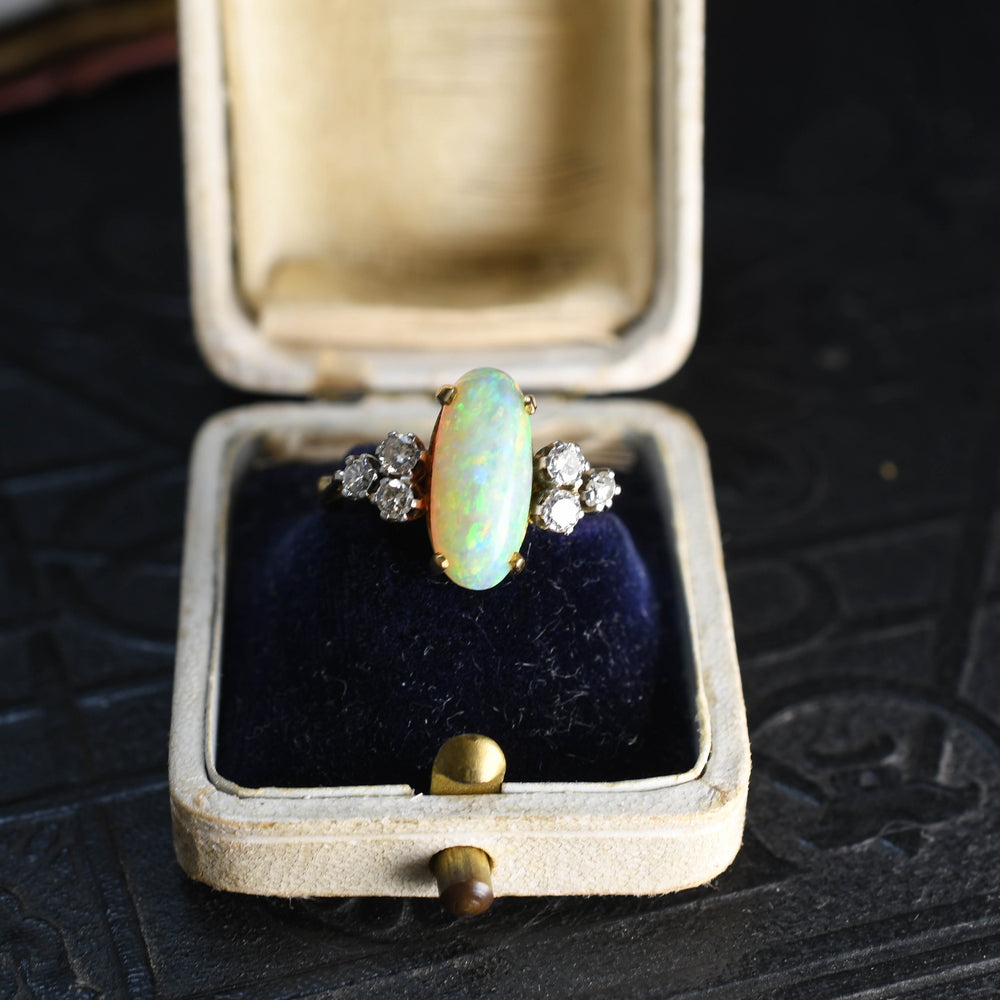 Antique  1920's opal and diamond cluster ring