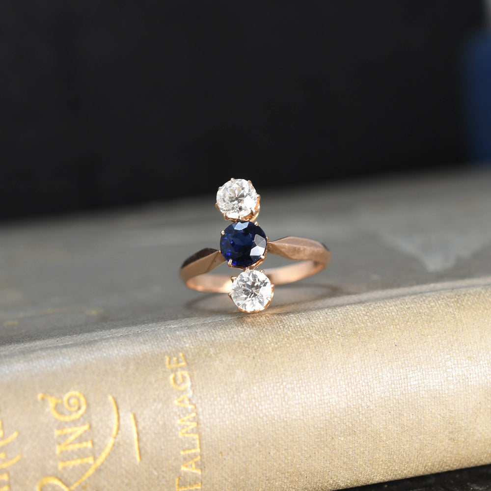 early 20th century diamond & sapphire three stone ring c1900