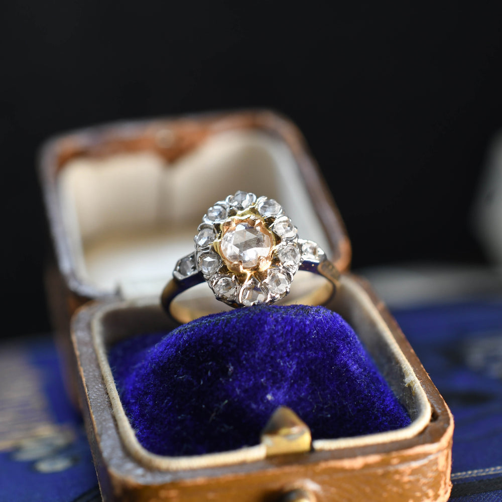 Antique pink  rose cut diamond  cluster ring c1890