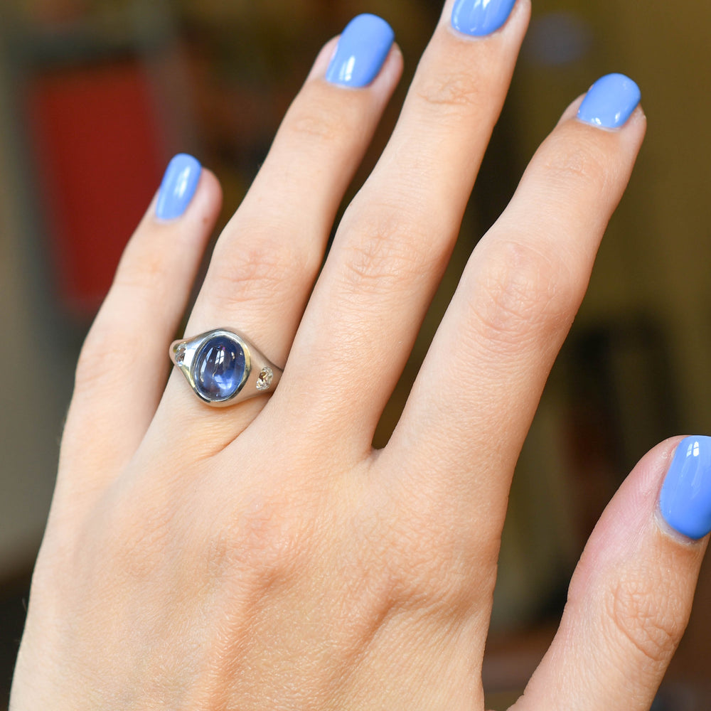 4.06ct Ceylon Sapphire Cabochon & Diamond Ring