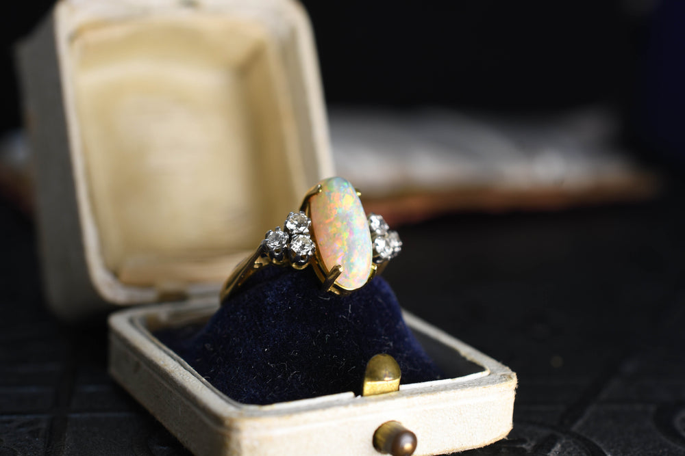Antique  1920's opal and diamond cluster ring