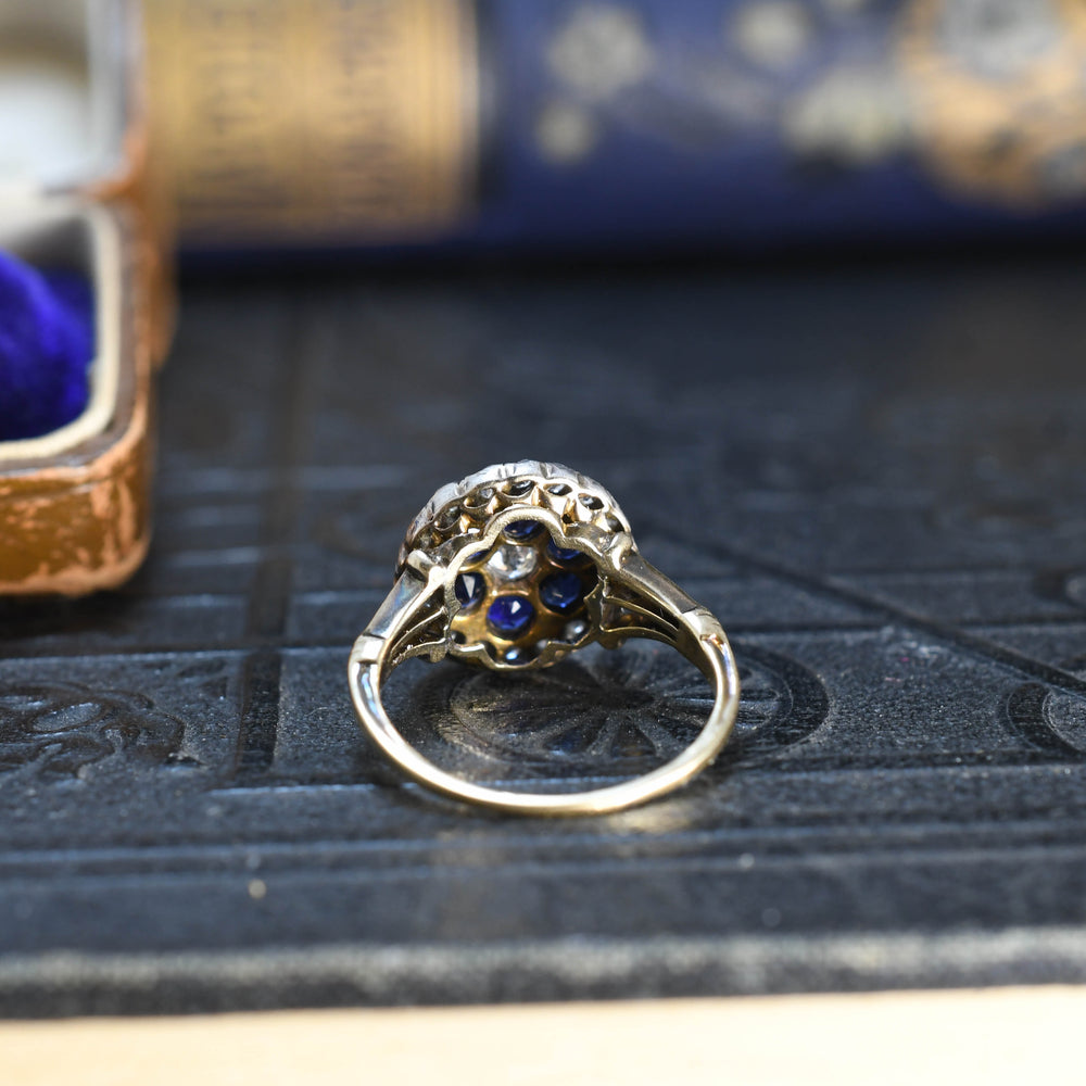 Edwardian diamond sapphire cobblestone flower cluster ring c1910