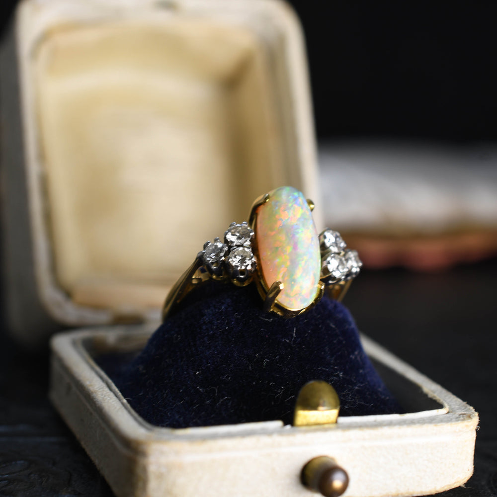 Antique  1920's opal and diamond cluster ring