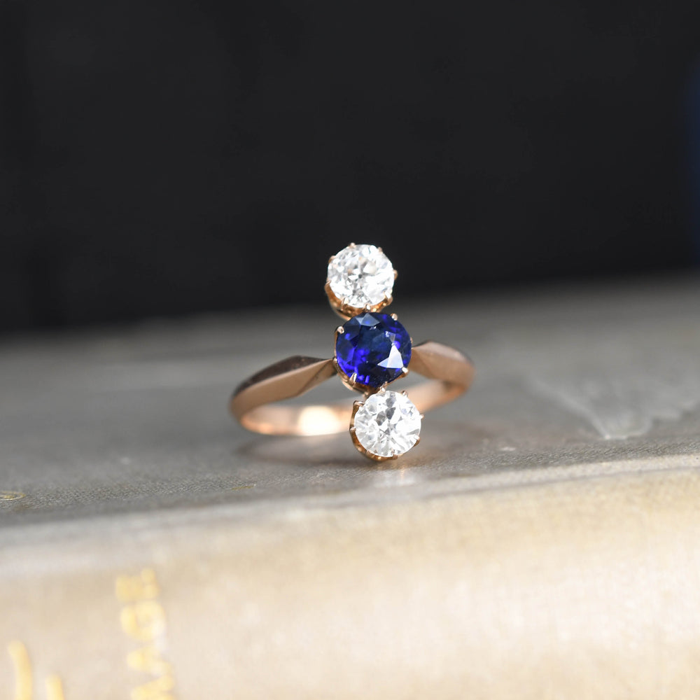 early 20th century diamond & sapphire three stone ring c1900