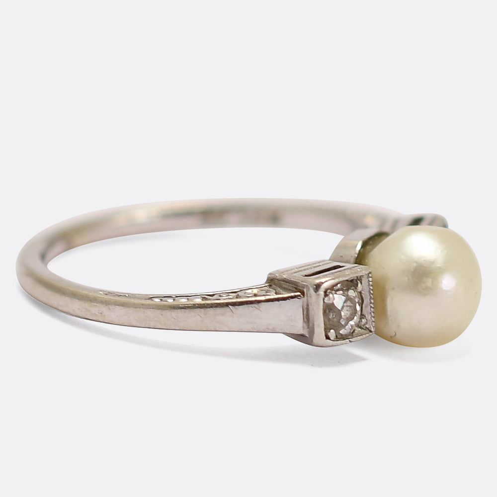 Art Deco Pearl & Diamond Trilogy Ring