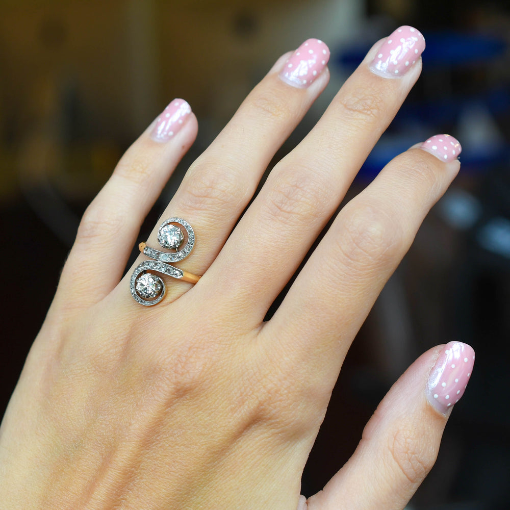 French Art Nouveau Diamond Toi et Moi Ring