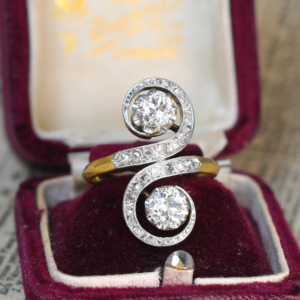French Art Nouveau Diamond Toi et Moi Ring