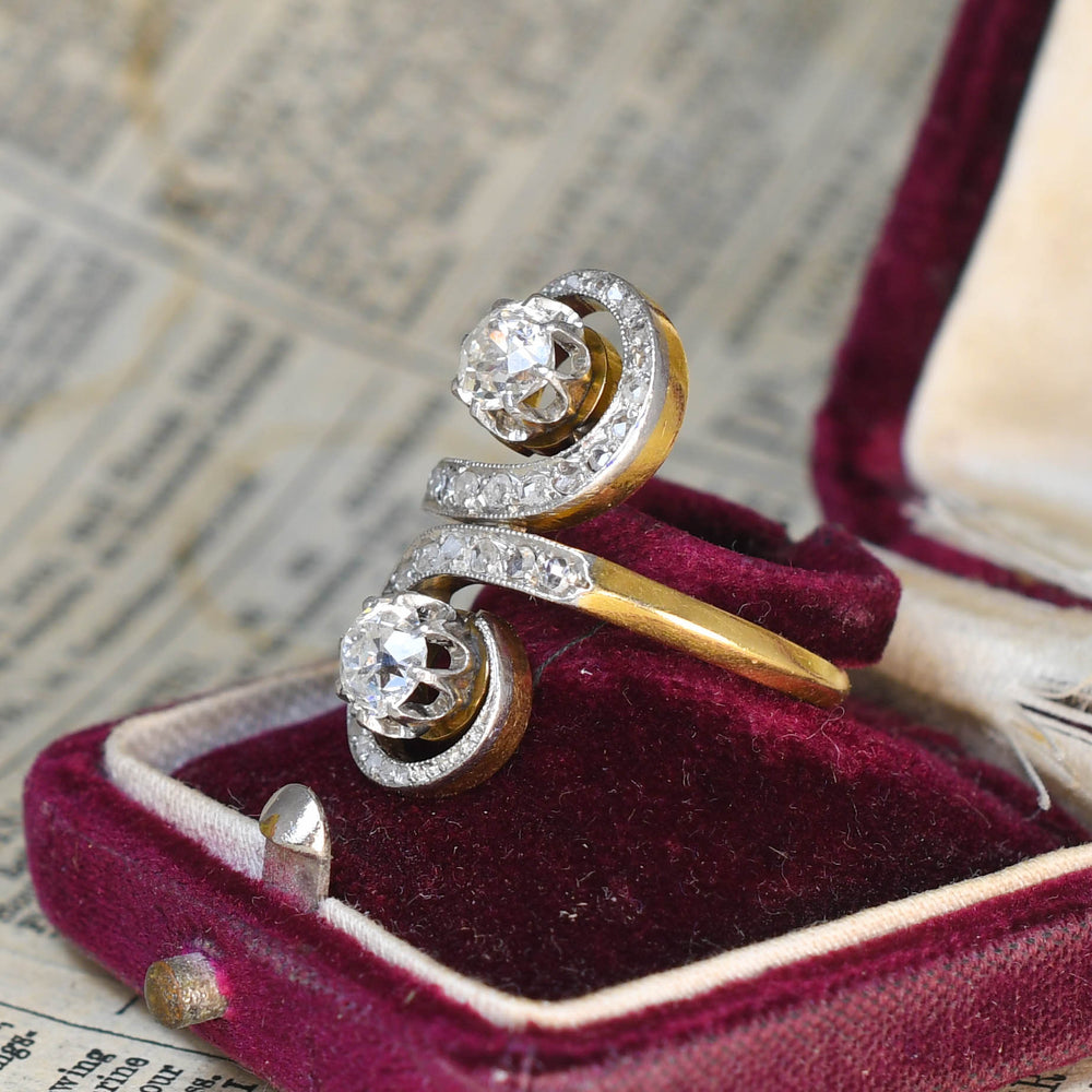 French Art Nouveau Diamond Toi et Moi Ring