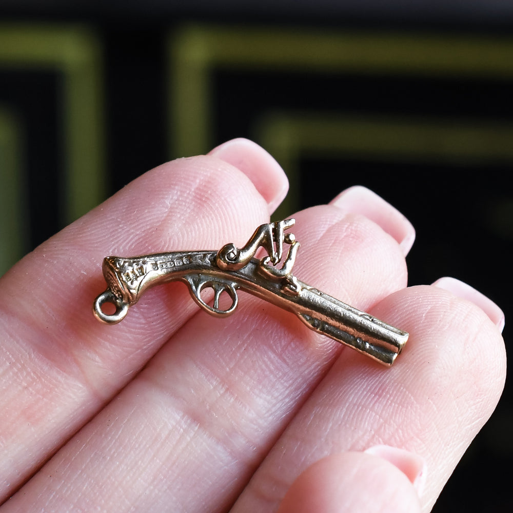 Vintage Gold Flintlock Pistol Charm