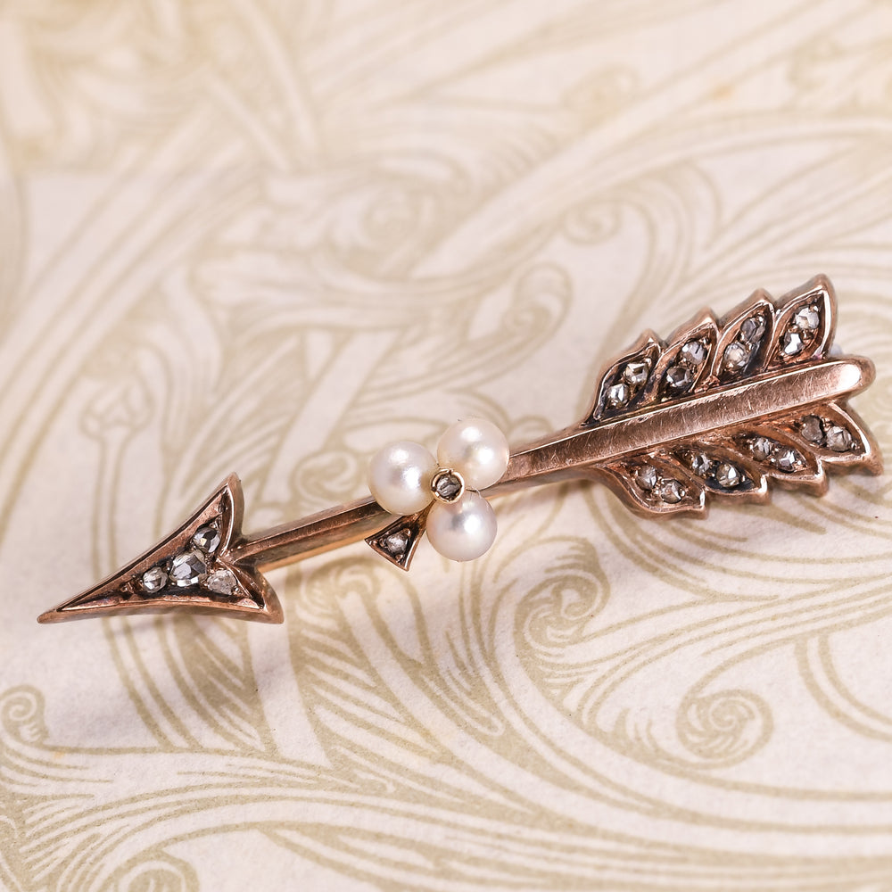 Victorian Pearl & Diamond Arrow Brooch