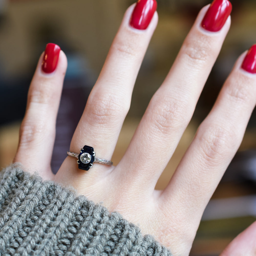 Edwardian Sapphire & Diamond Hexagon Ring