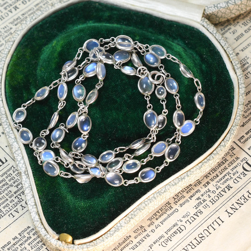 Edwardian Silver Moonstone Chain Necklace