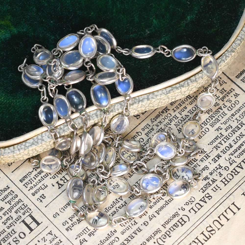 Edwardian Silver Moonstone Chain Necklace