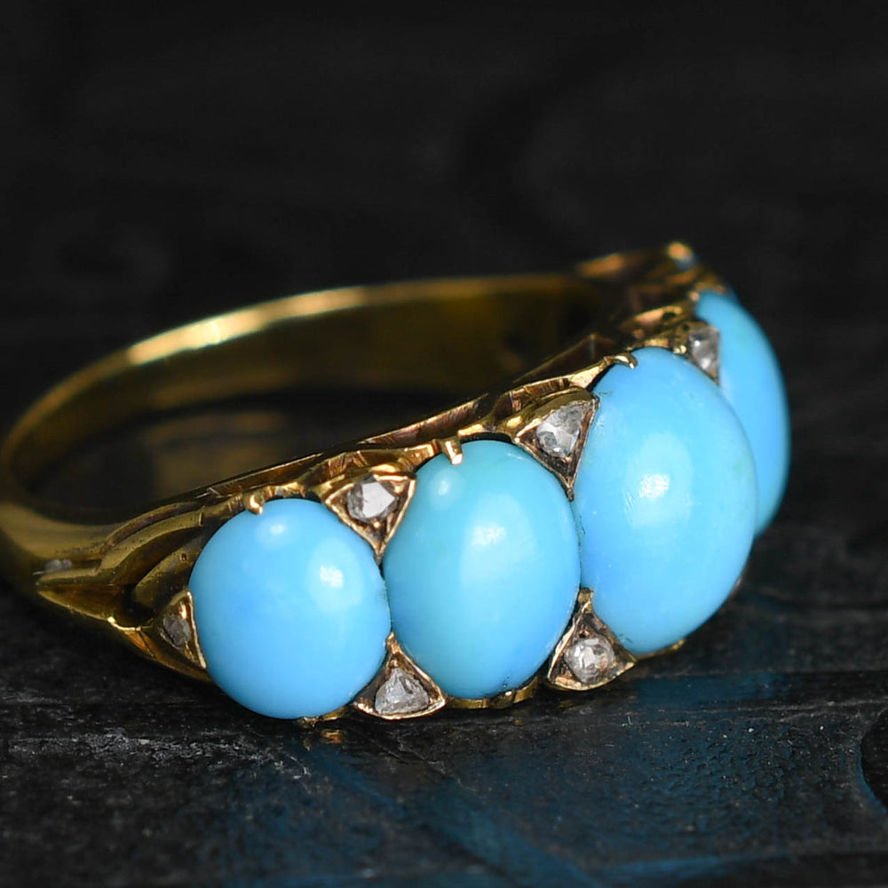 Victorian Turquoise & Diamond 5-Stone Half Hoop Ring