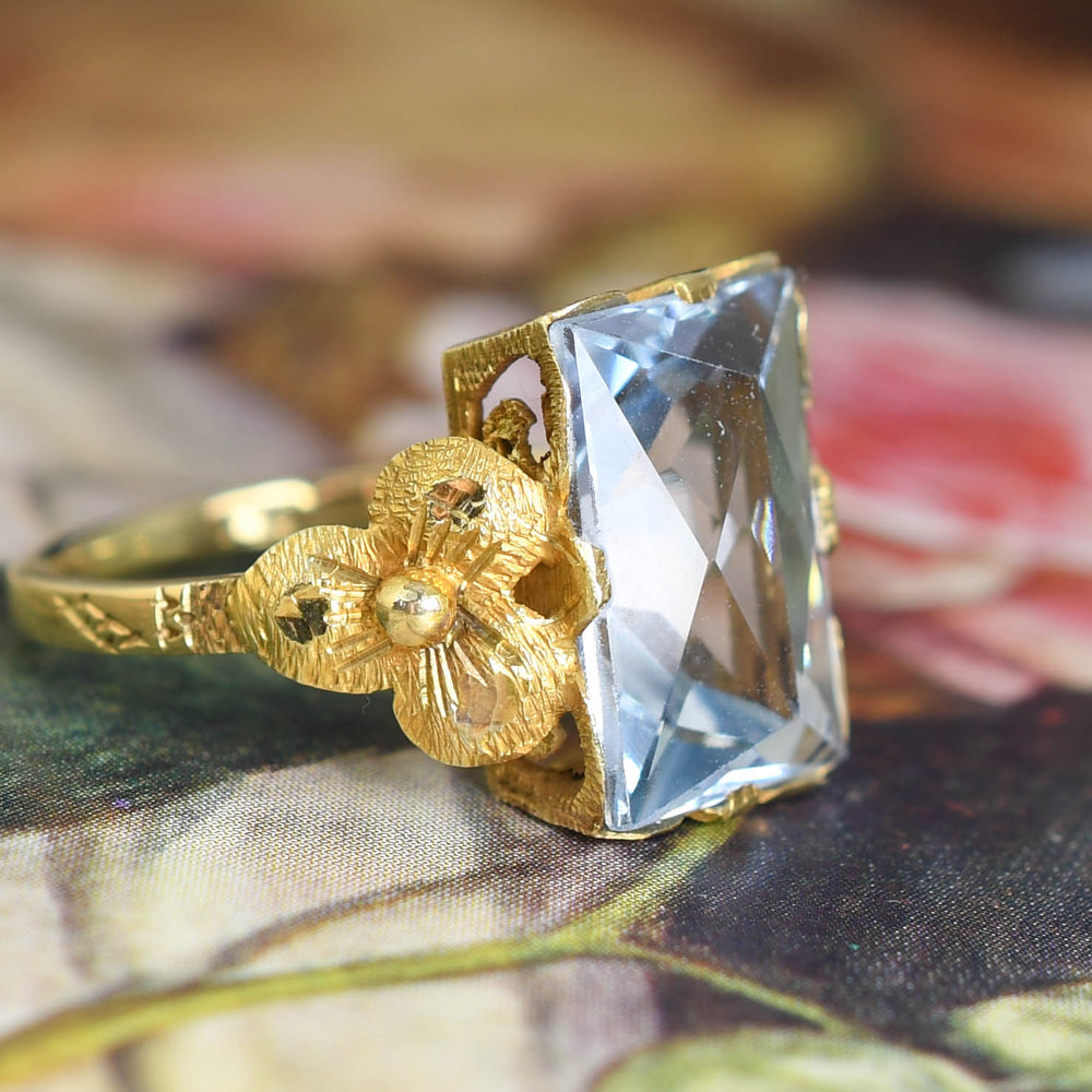 Art Nouveau 6.38ct Aquamarine Solitaire Ring