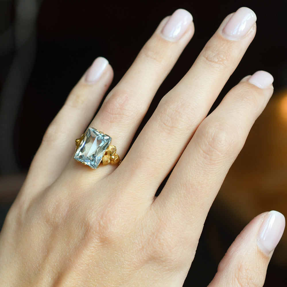 Art Nouveau 6.38ct Aquamarine Solitaire Ring