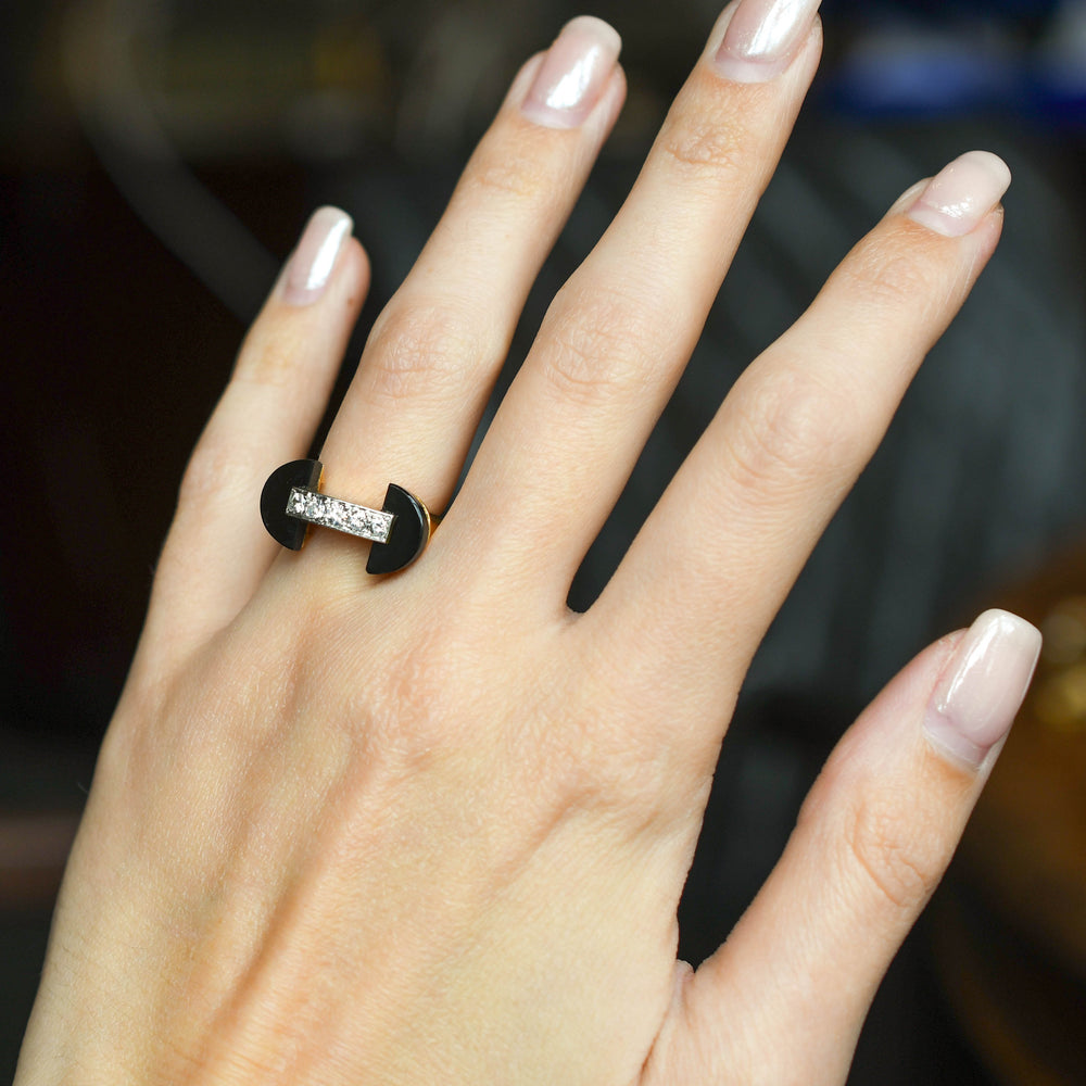 1930's Diamond 5-Stone & Onyx Ring