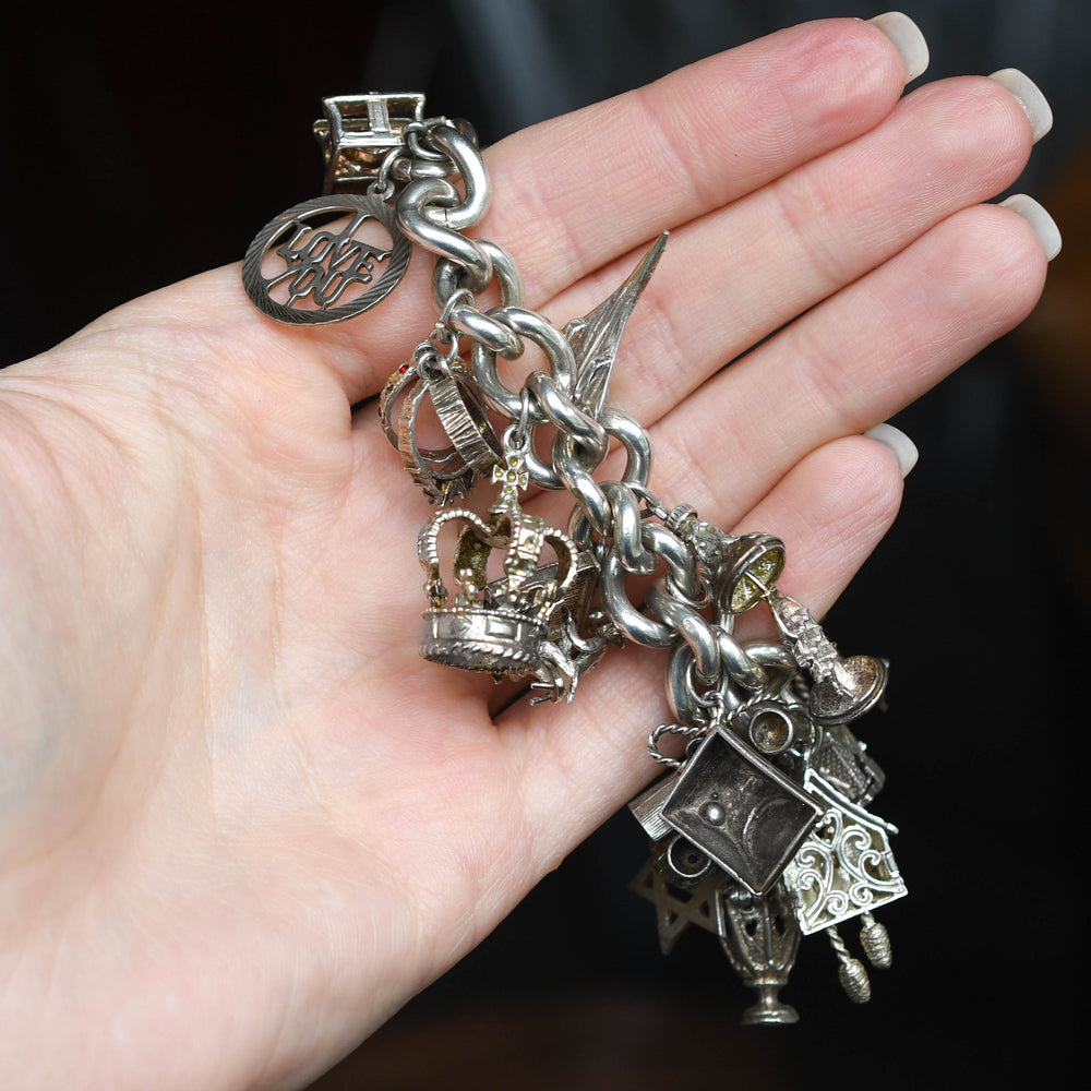 Vintage Silver Fully Loaded Charm Bracelet