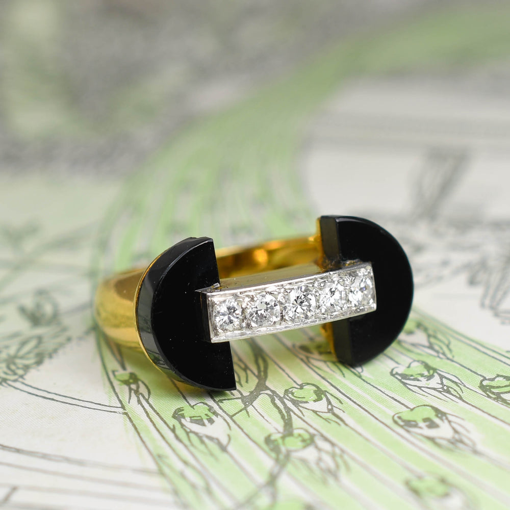 1930's Diamond 5-Stone & Onyx Ring