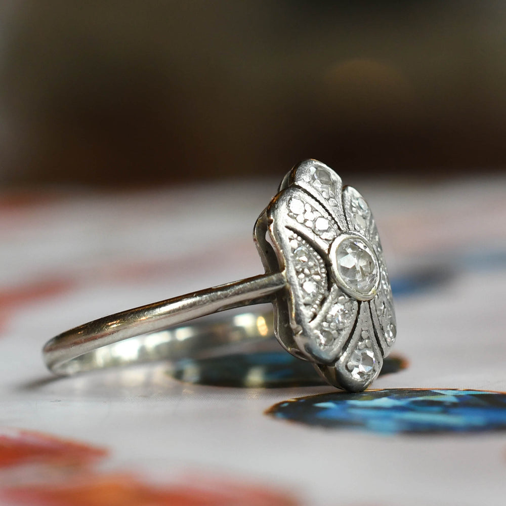 Edwardian Diamond Platinum Cluster Ring