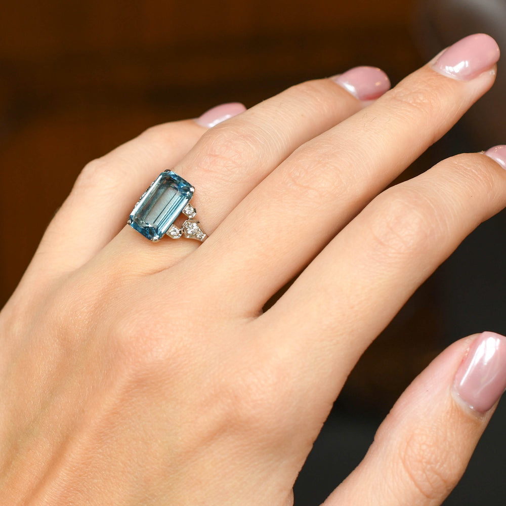 Art Deco 5.63ct Aquamarine & Diamond Ring